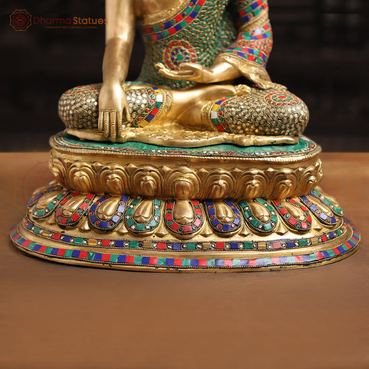 Brass Kundal Buddha Statue, Fine Golden and Stone Finish 20"