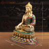 Brass Kundal Buddha Statue, Fine Golden and Stone Finish 20"