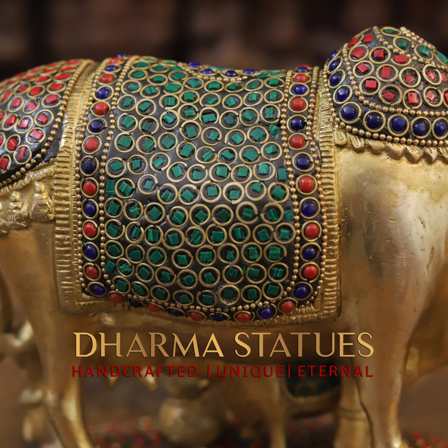 Brass Cow & Calf, Golden & Stonework, 7"
