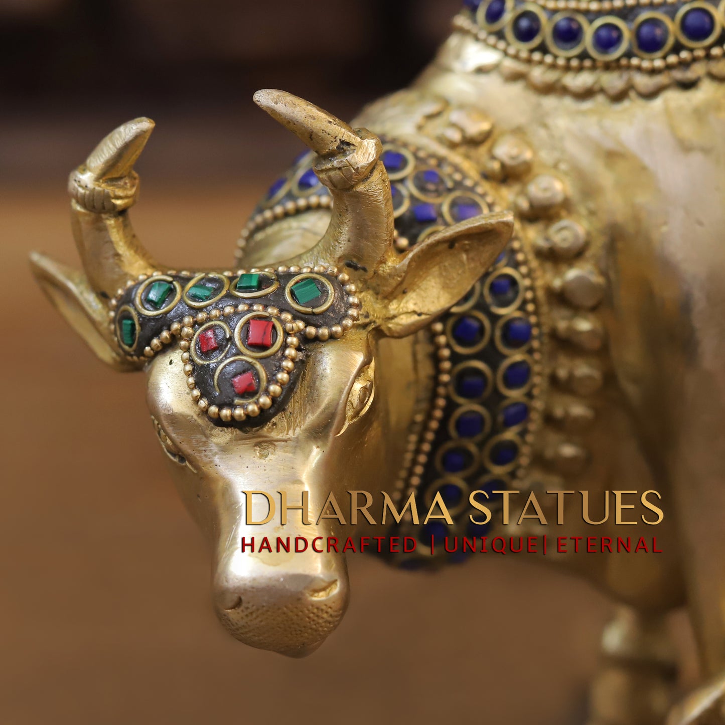 Brass Cow & Calf, Golden & Stonework, 7"
