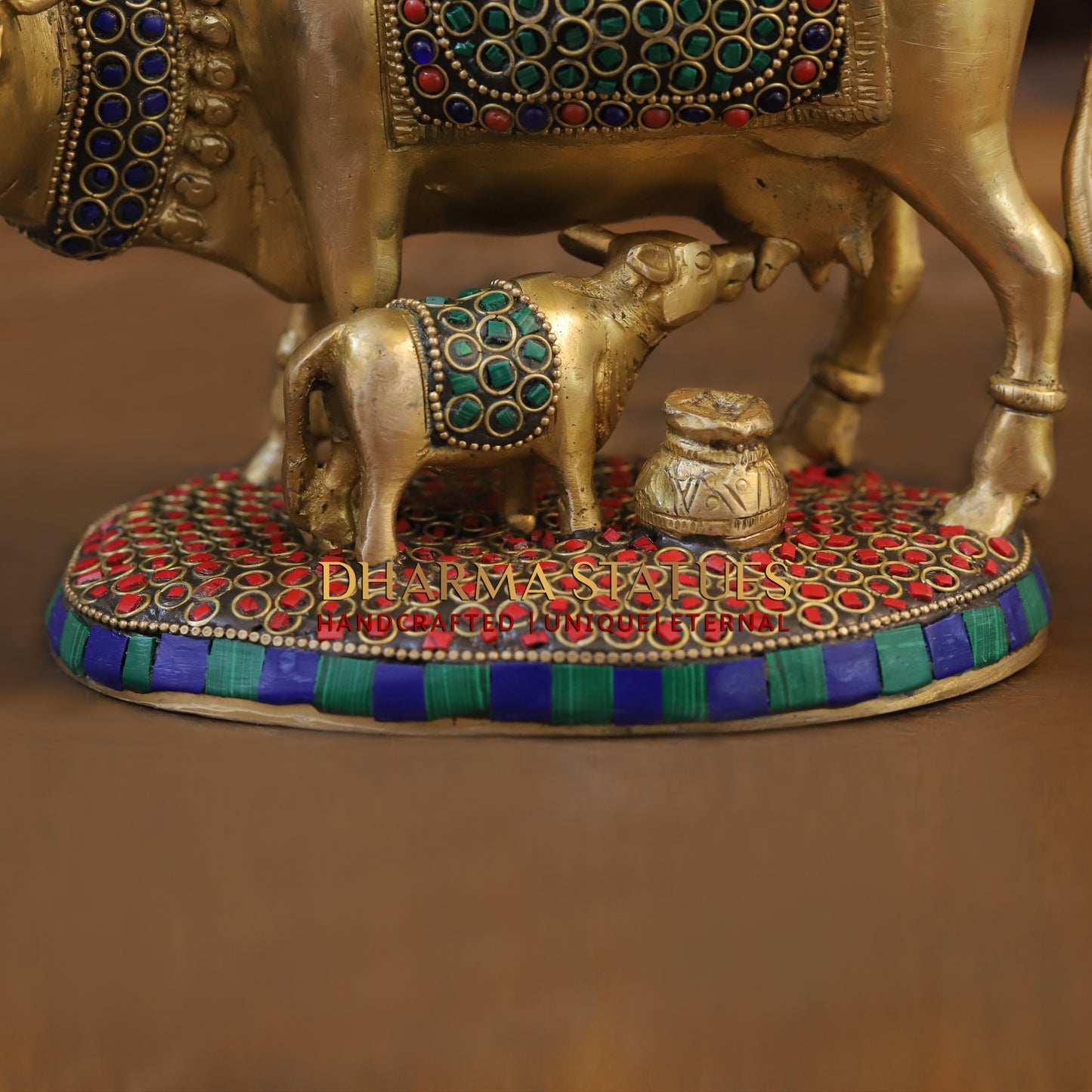 Brass Cow & Calf, Golden & Stonework, 7"