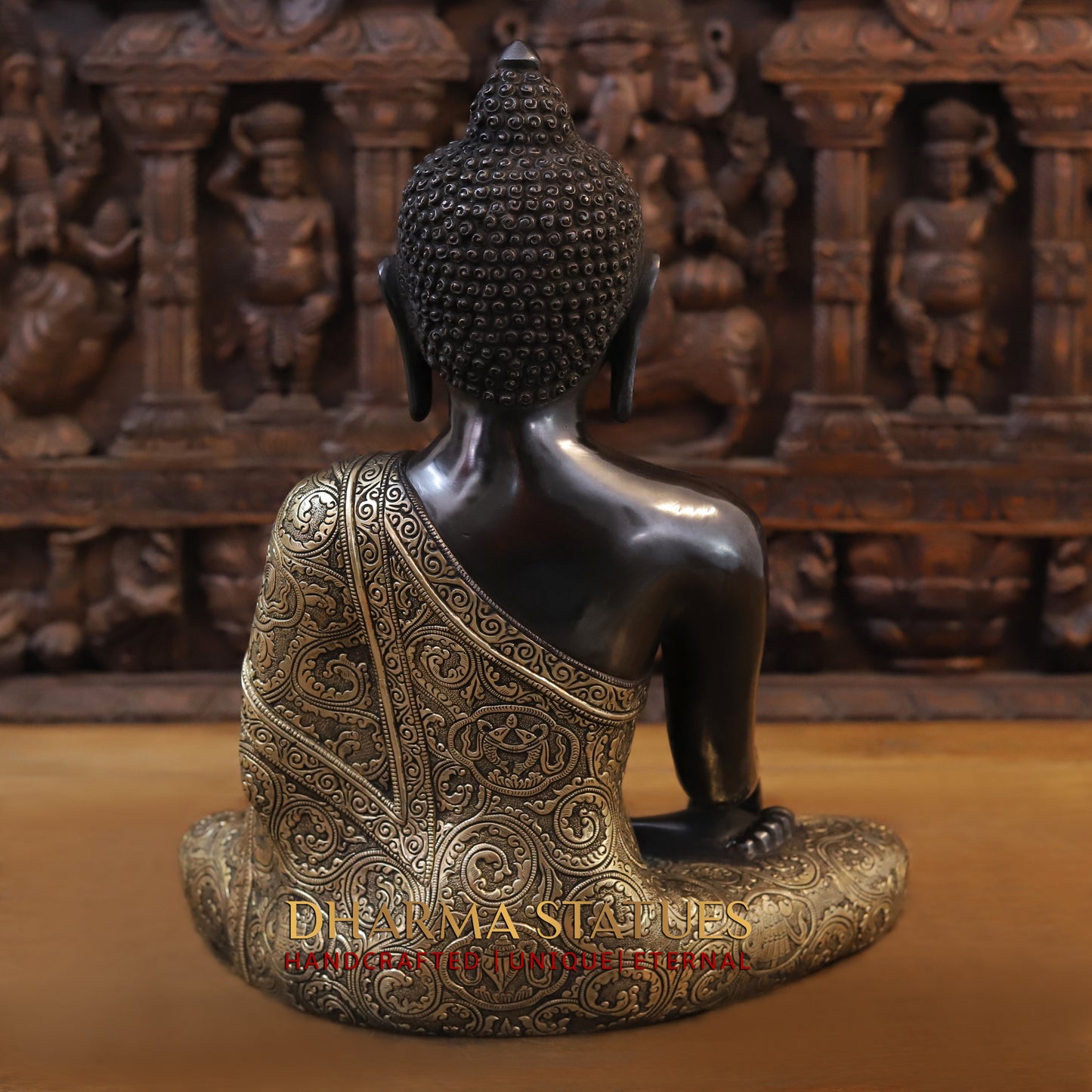 Brass Buddha seated, Black Patina & Fine Finish, 18"