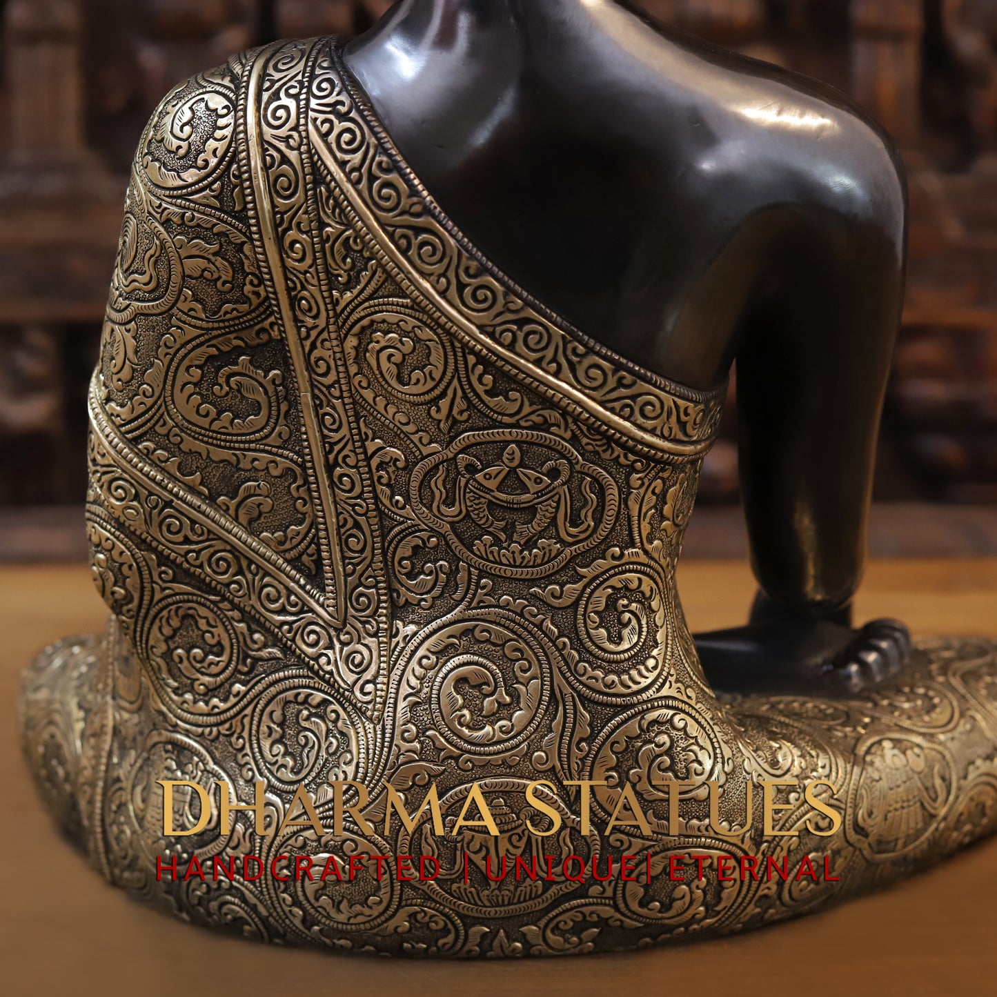 Brass Buddha seated, Black Patina & Fine Finish, 18"