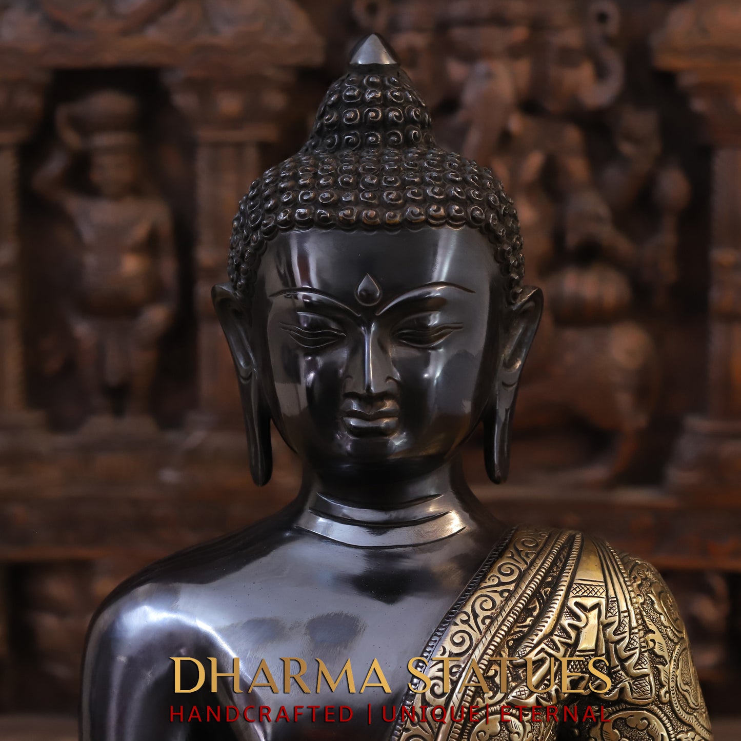 Brass Buddha seated, Black Patina & Fine Finish, 18"