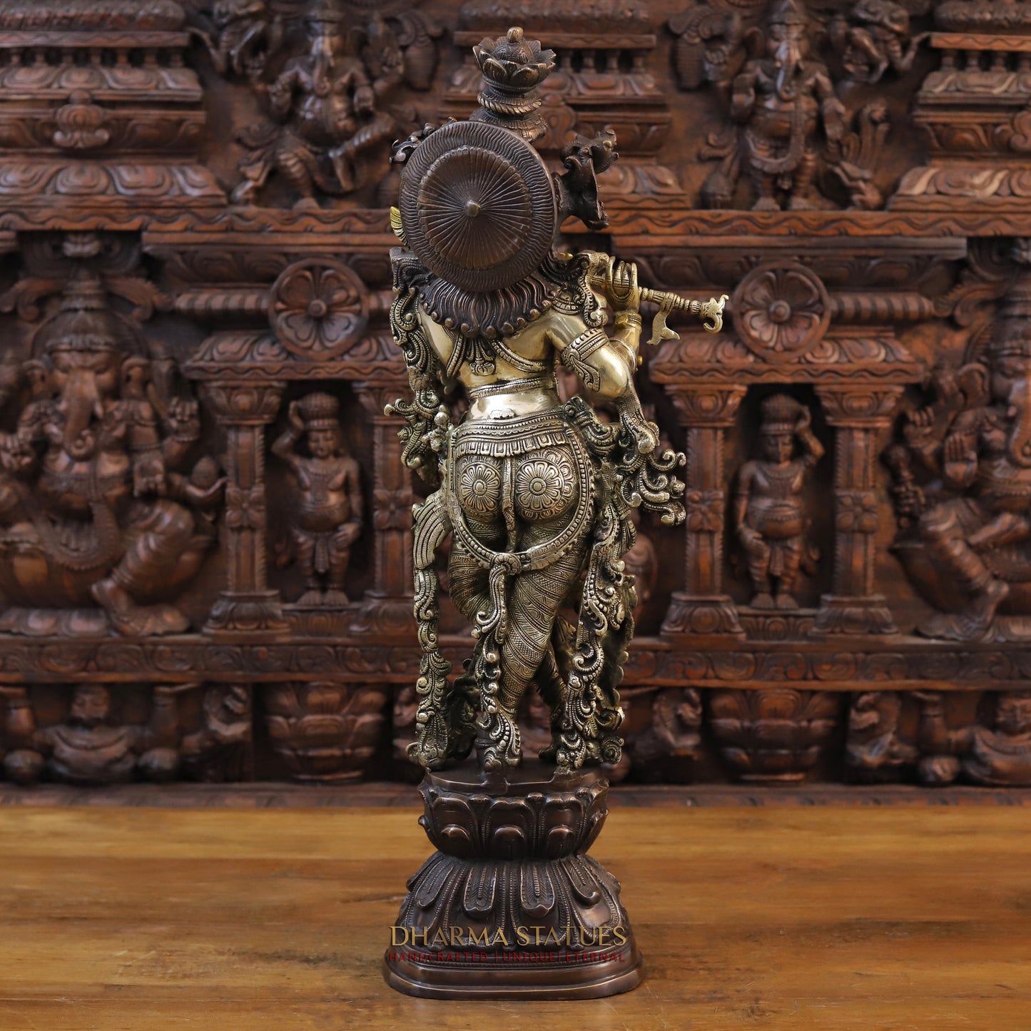 Brass Krishna Playing Flute, Golden & Copper Finish, 30"