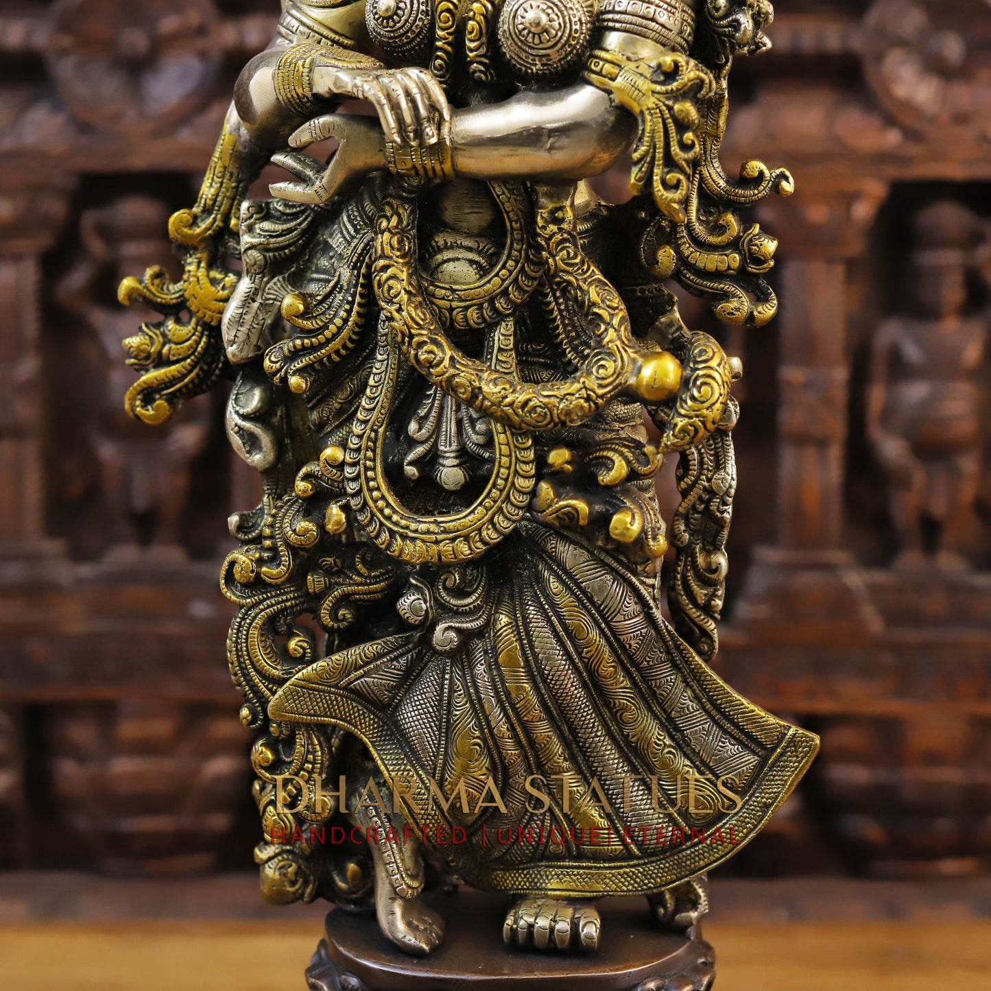 Brass Krishna Playing Flute, Golden & Copper Finish, 30"