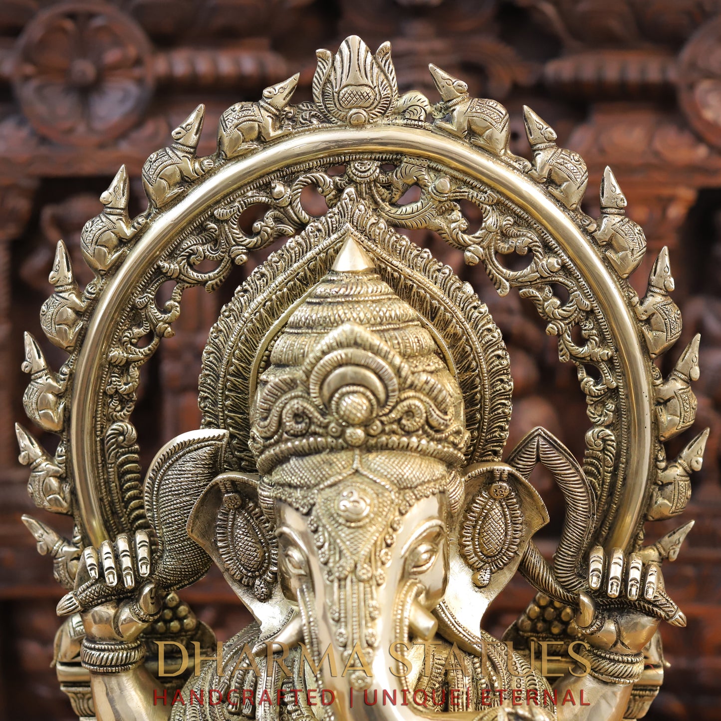 Brass Ganesh seated on Throne, Golden Finish, 21"