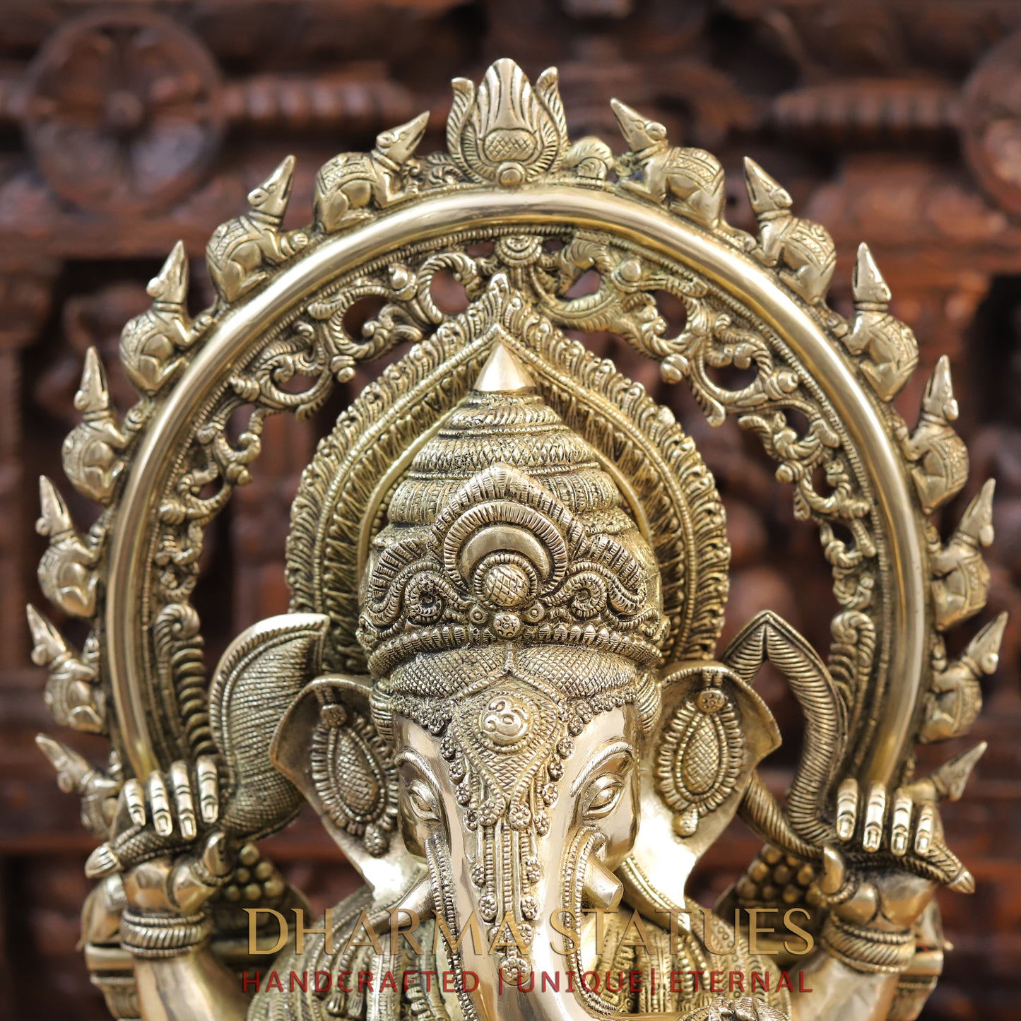 Brass Ganesh seated on Throne, Golden Finish, 21"