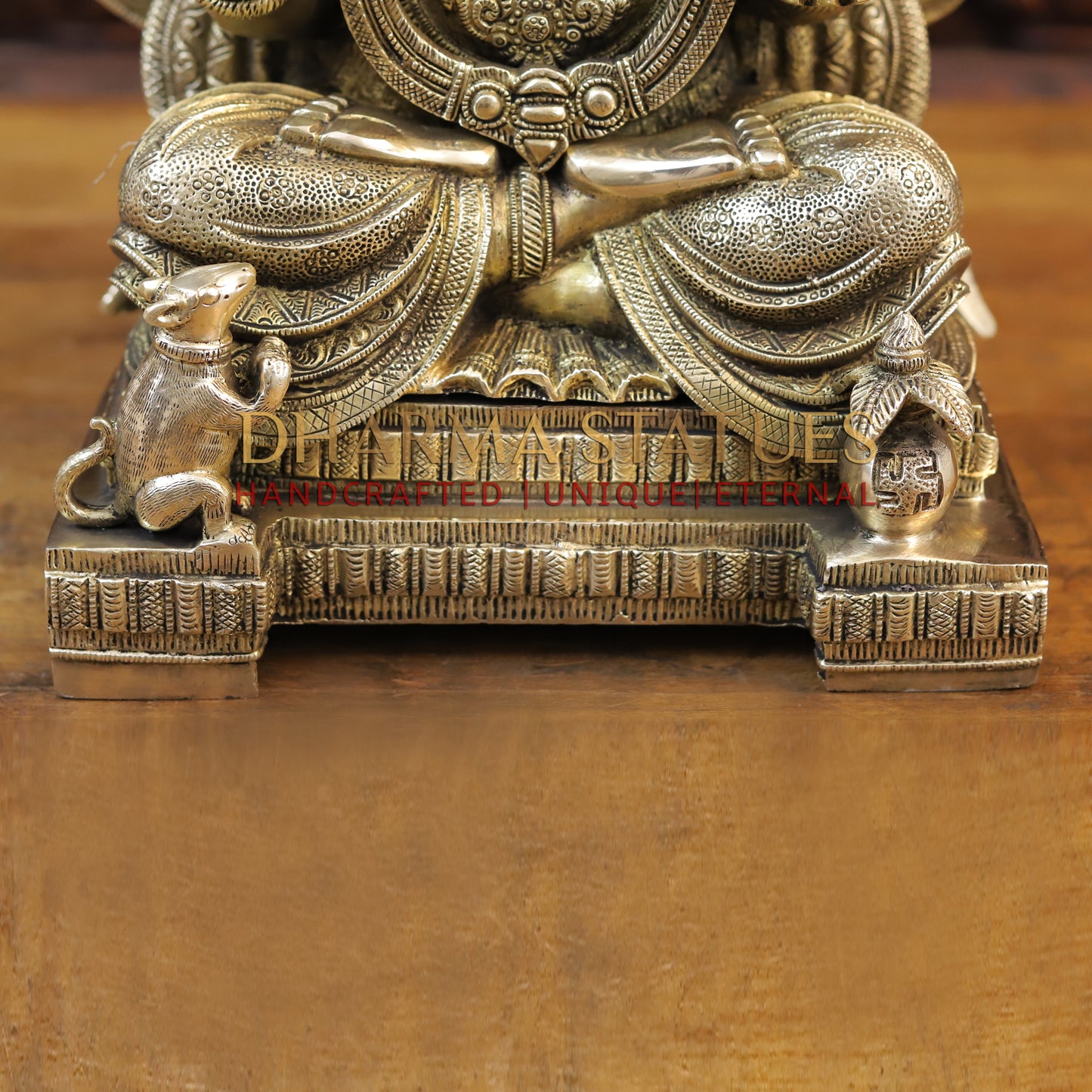 Brass Ganesh seated on Throne, Golden Finish, 21"