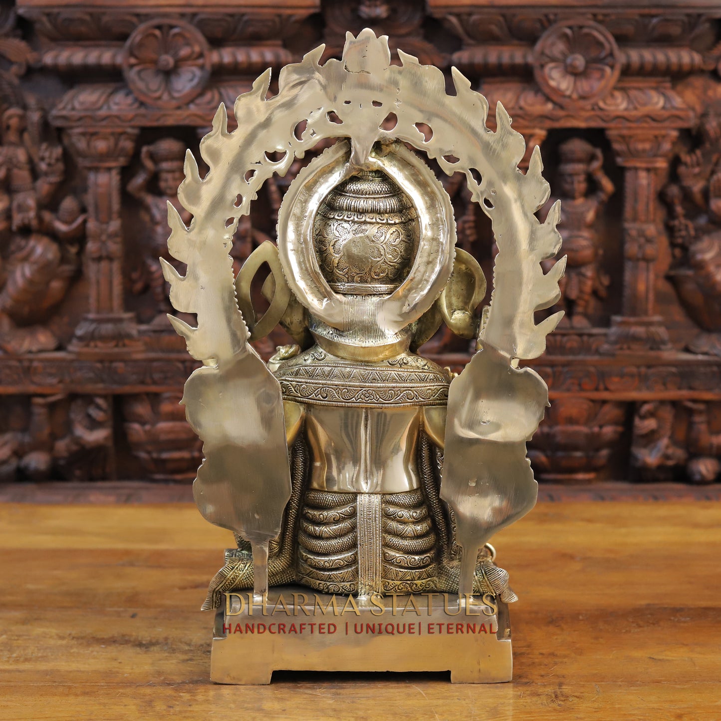 Brass Ganesh seated on Throne, Golden Finish, 21"