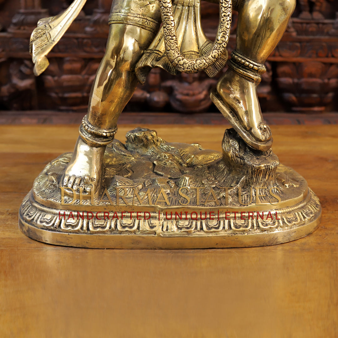 Brass Lord Hanuman, Holding Mountain, Fine Golden Finish 27"