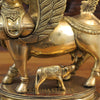 Brass Kamdhenu Cow Idol, With her Calf, Fine Golden Finish 16.5"