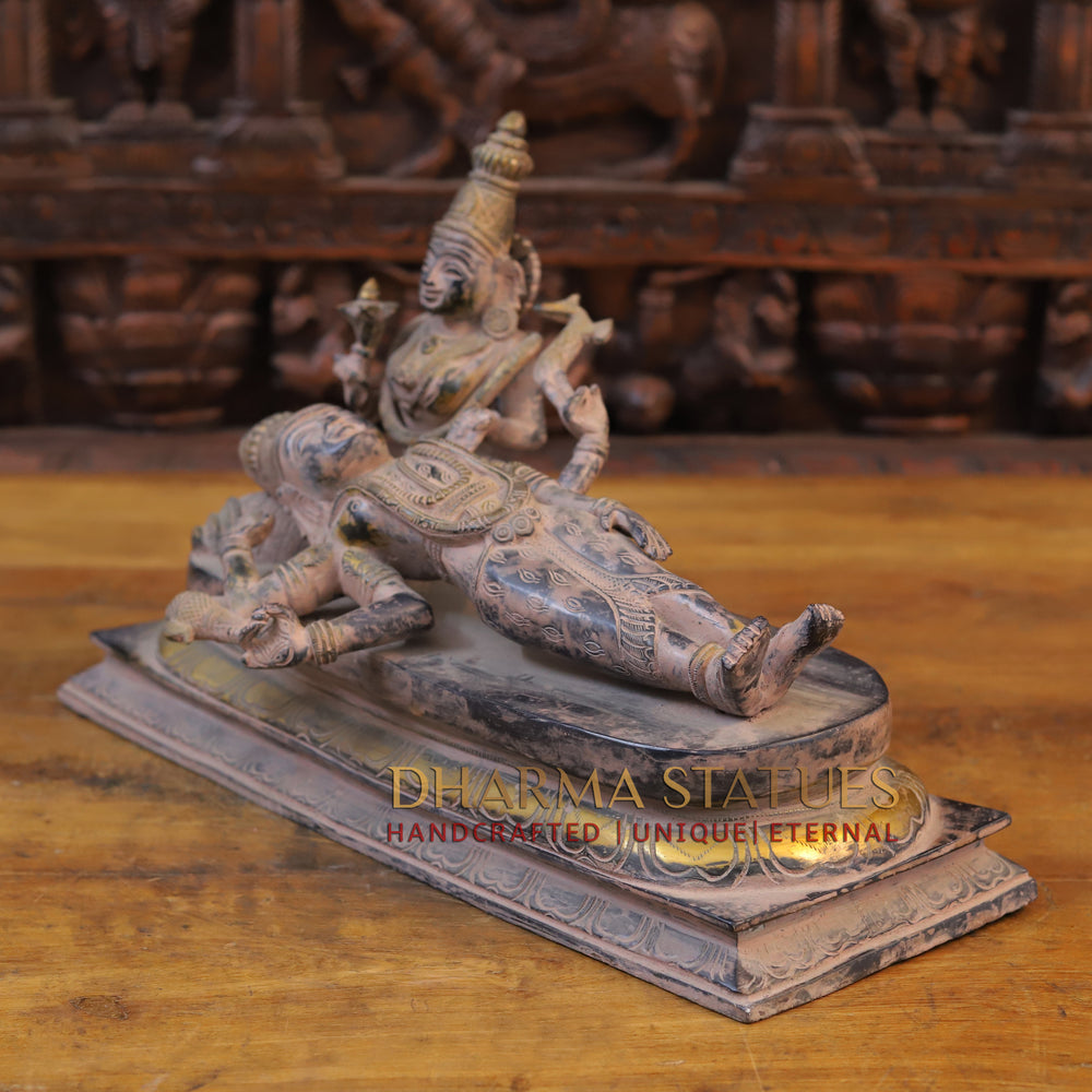 Brass Lord Shiva and Goddess Parvati Idol, Black Patina Finish 11" side view