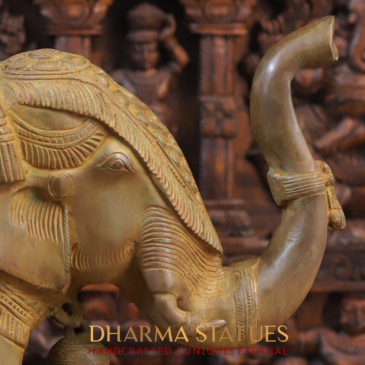 Brass Elephant Statue, Brown Rust Finish 16"