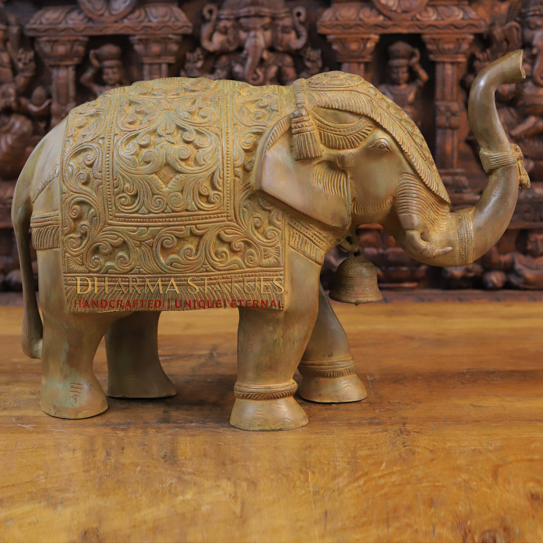 Brass Elephant Statue, Brown Rust Finish 16"