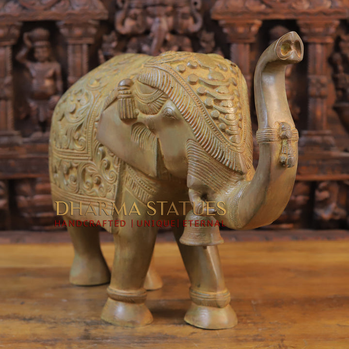 Brass Elephant Statue, Brown Rust Finish 16"