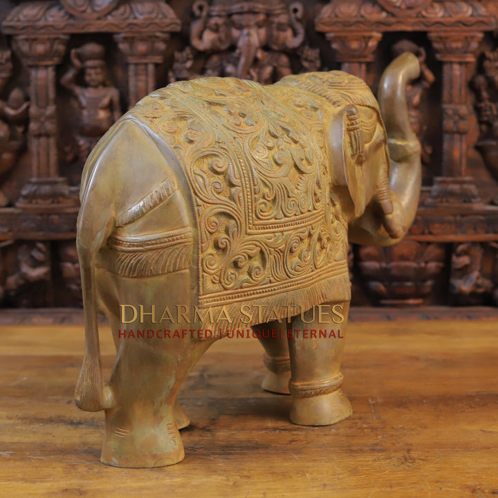 Brass Elephant Statue, Brown Rust Finish 16"