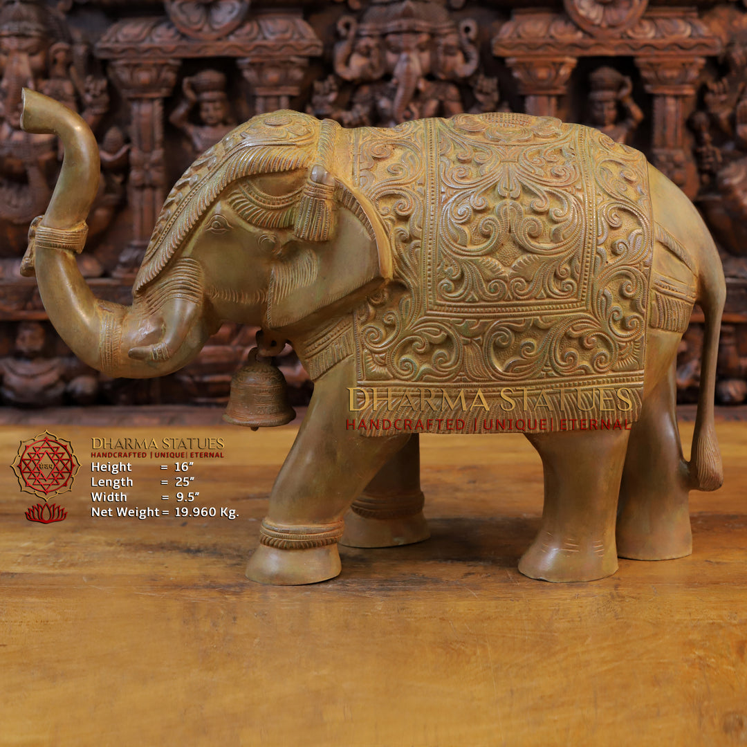 Brass Elephant Statue, Brown Rust Finish 16" Front View