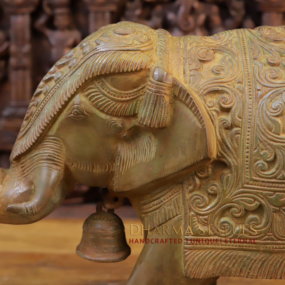 Brass Elephant Statue, Brown Rust Finish 16"