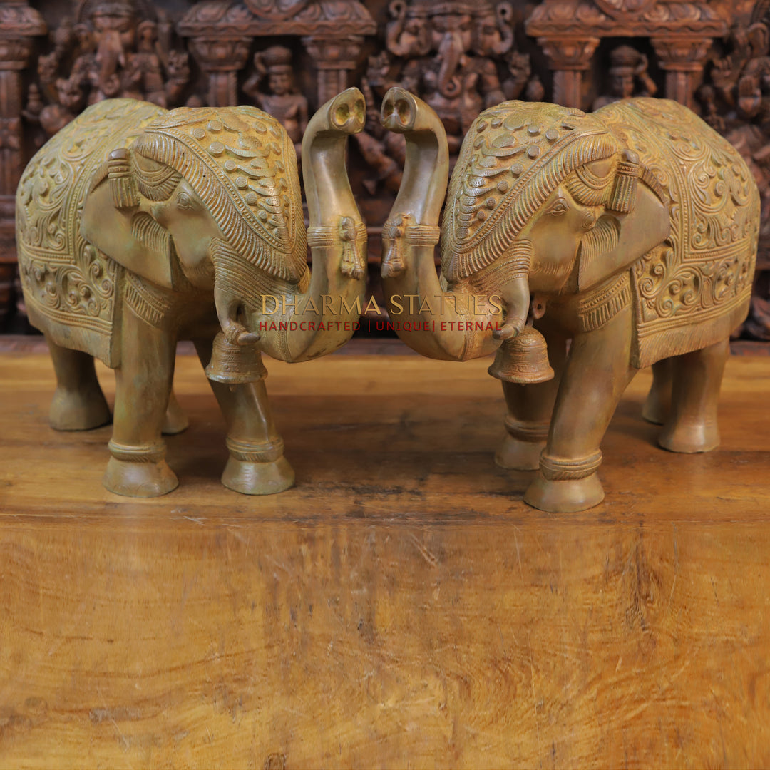 Brass Elephant Statue, Brown Rust Finish 16"