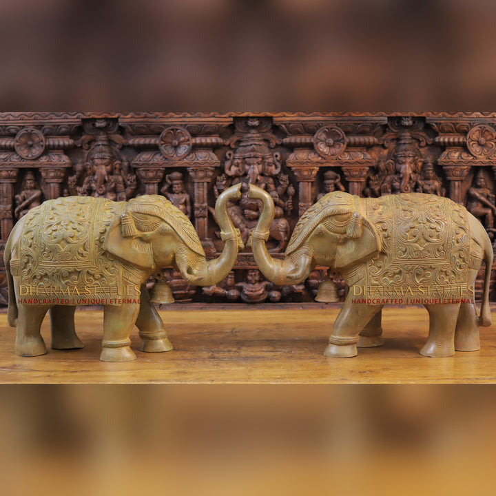 Brass Elephant Statue, Brown Rust Finish 16"