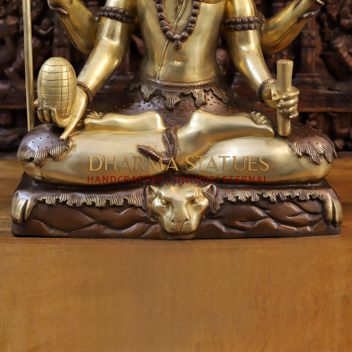 Brass Lord Shiva Statue, Mahamritunjya posture, copper and Gold 31"