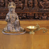 Brass Hanuman Statue, Seated with Black Patina and Radiant Gold, 12.5"