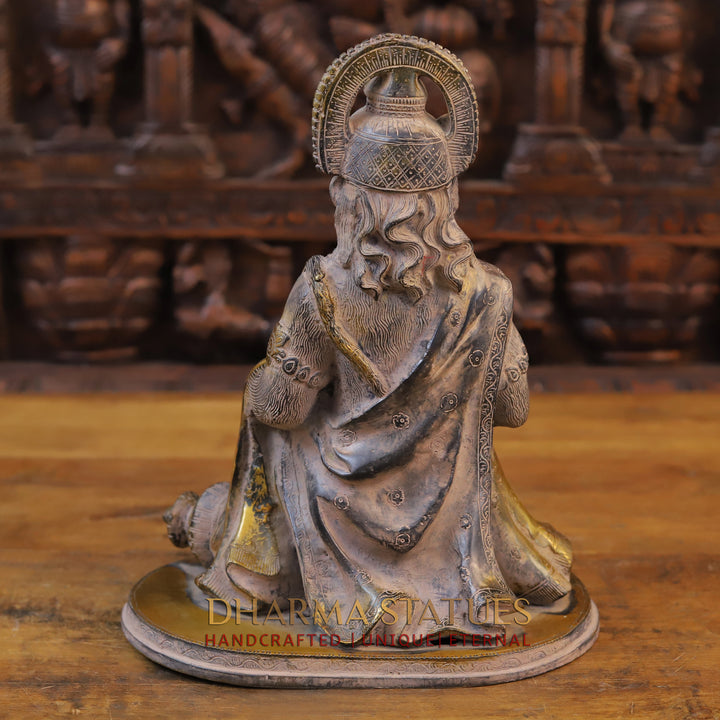 Brass Hanuman Statue, Seated with Black Patina and Radiant Gold, 12.5"