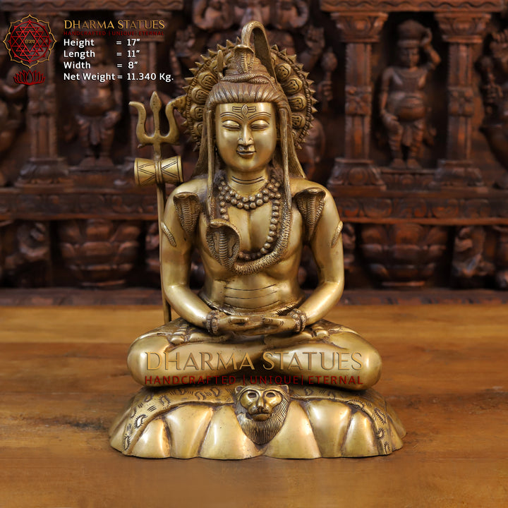 Brass Shiva Idol, Seated, Fine Golden Finish 17"