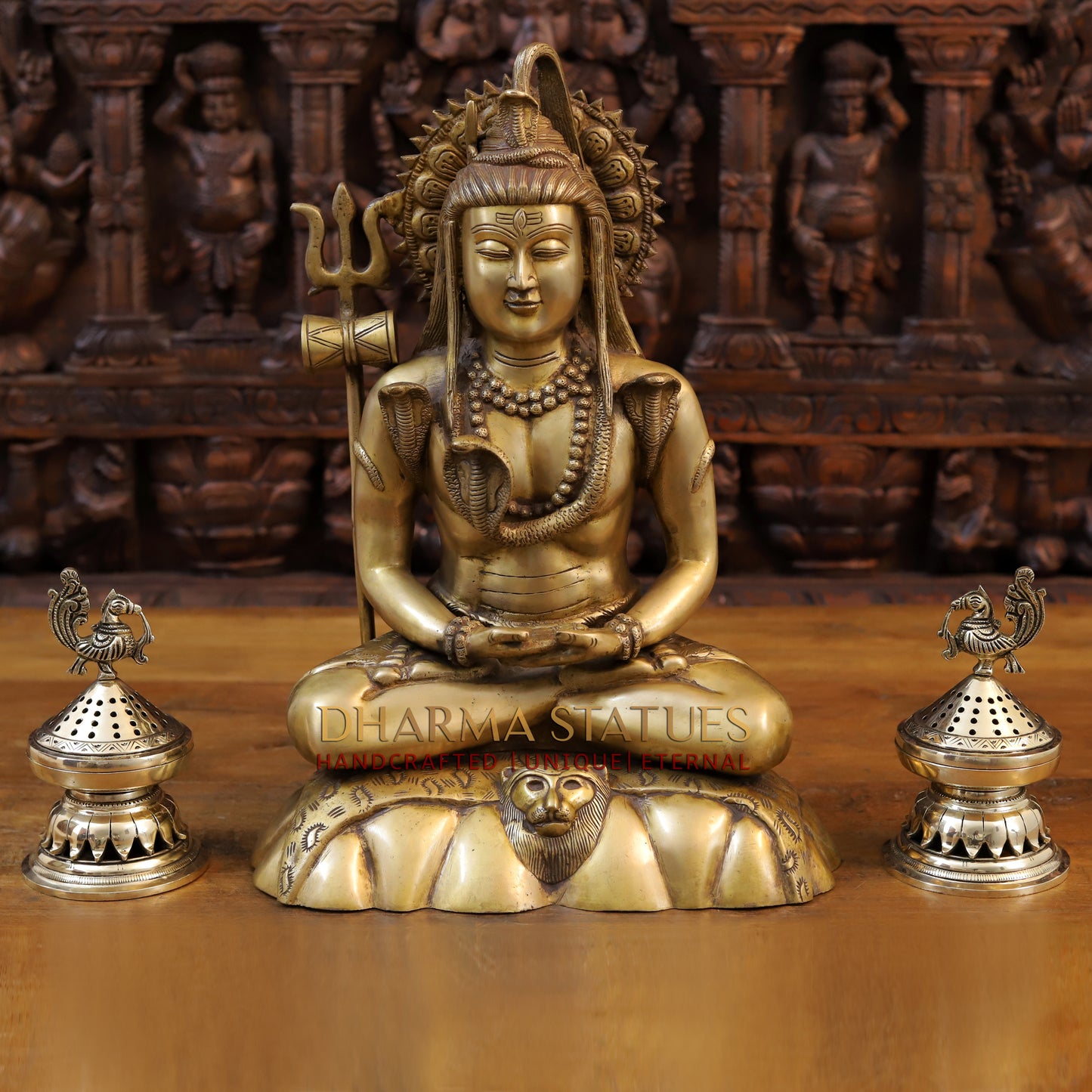 Brass Shiva Idol, Seated, Fine Golden Finish 17"