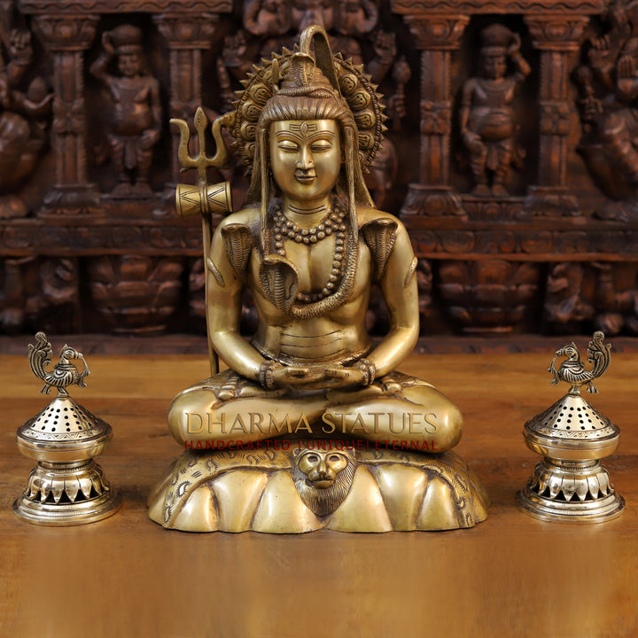 Brass Shiva Idol, Seated, Fine Golden Finish 17"