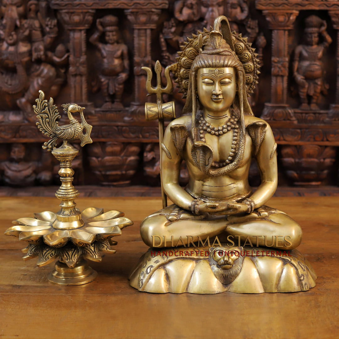 Brass Shiva Idol, Seated, Fine Golden Finish 17"