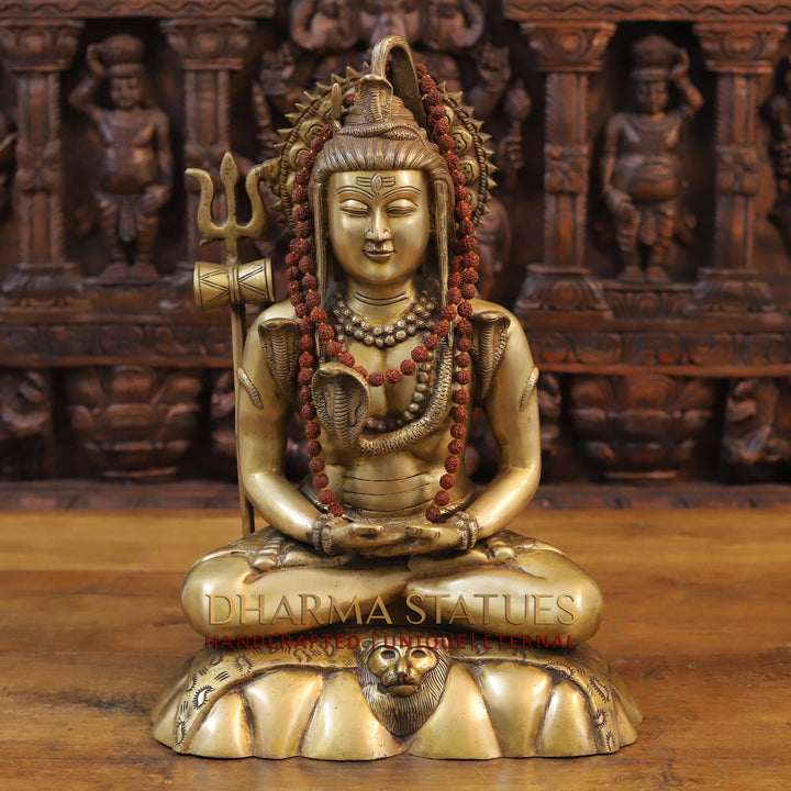 Brass Shiva Idol, Seated, Fine Golden Finish 17"