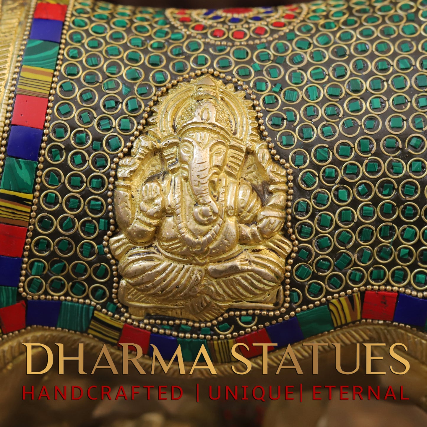 Brass Cow With Calf Idol Lakshmi Ji Engraved, Golden Finish & Stonework, 8.5"