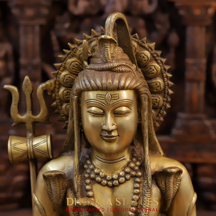 Brass Shiva Idol, Seated, Fine Golden Finish 17"