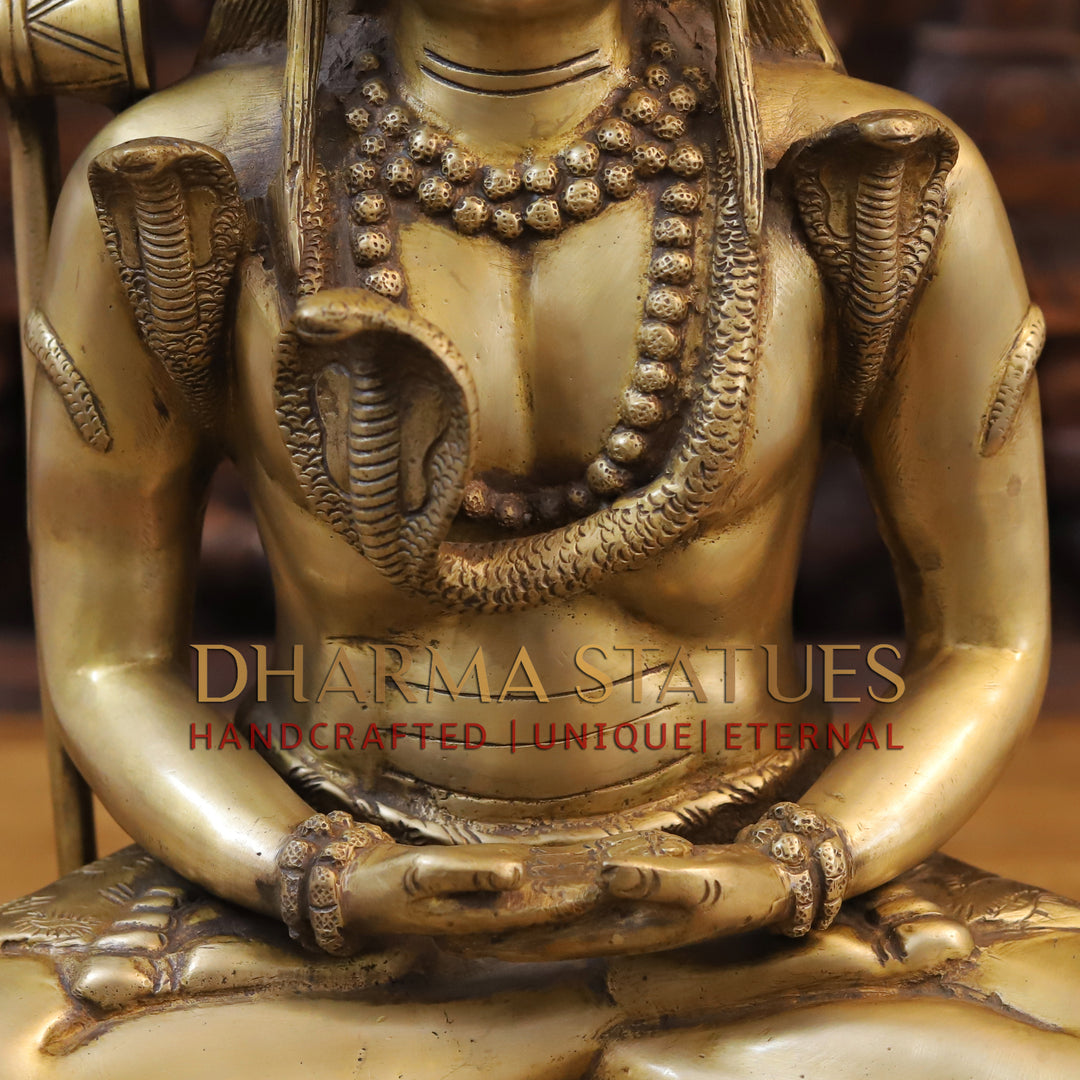 Brass Shiva Idol, Seated, Fine Golden Finish 17"