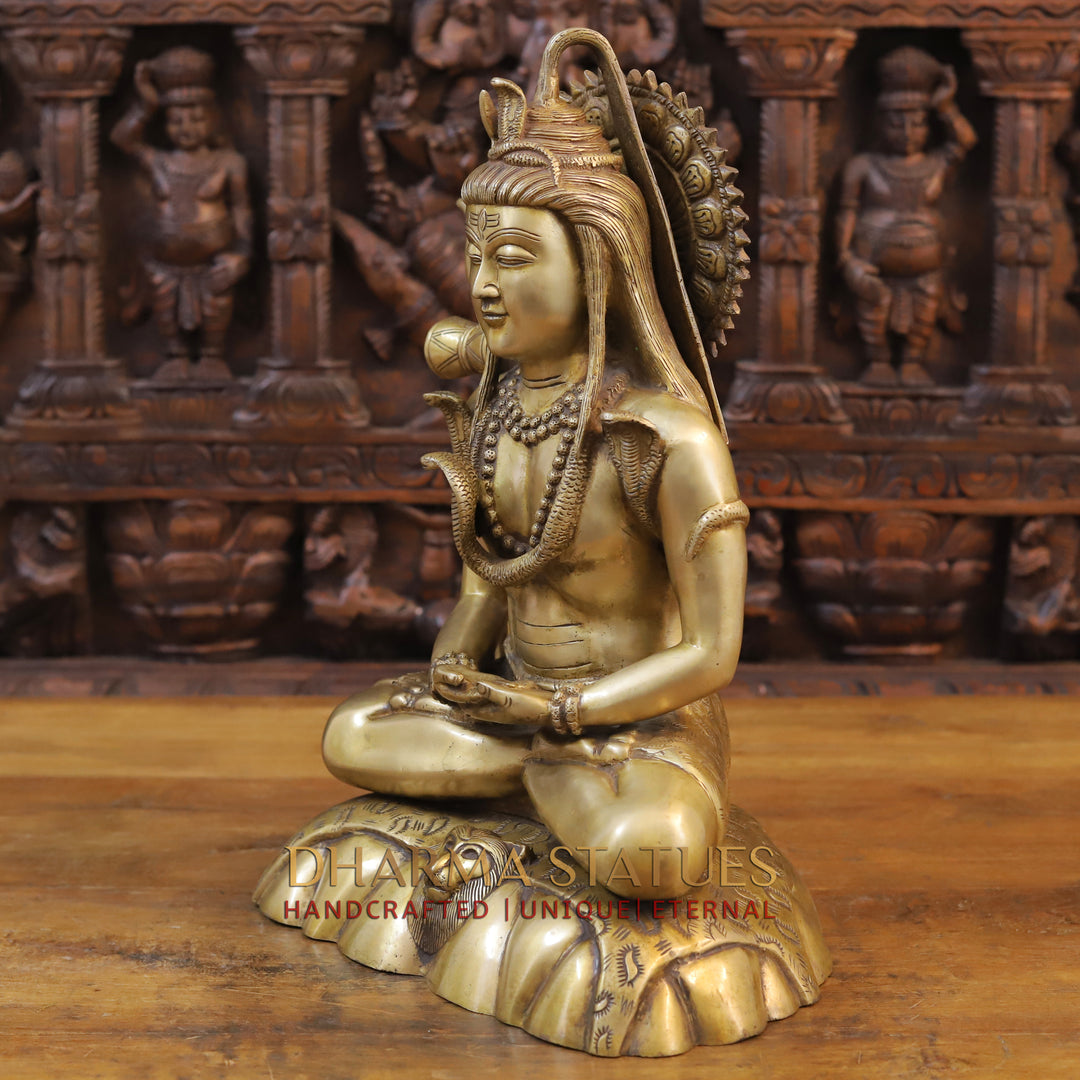 Brass Shiva Idol, Seated, Fine Golden Finish 17"