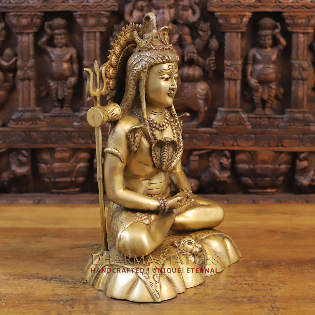 Brass Shiva Idol, Seated, Fine Golden Finish 17"