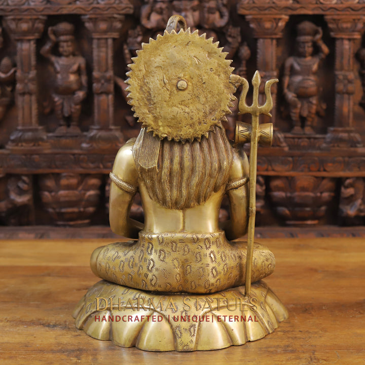 Brass Shiva Idol, Seated, Fine Golden Finish 17"