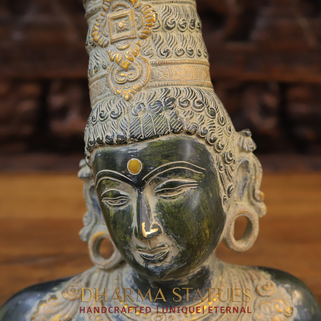 Brass Parvati Idol, Parvati Bust, Black Patina Finish 12"