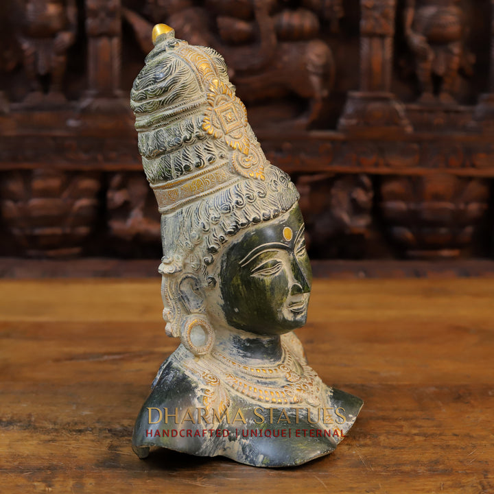 Brass Parvati Idol, Parvati Bust, Black Patina Finish 12"