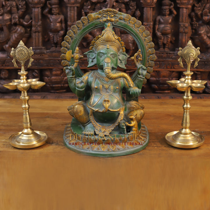 Brass Ganesh Frame, Green Patina Finish 16"