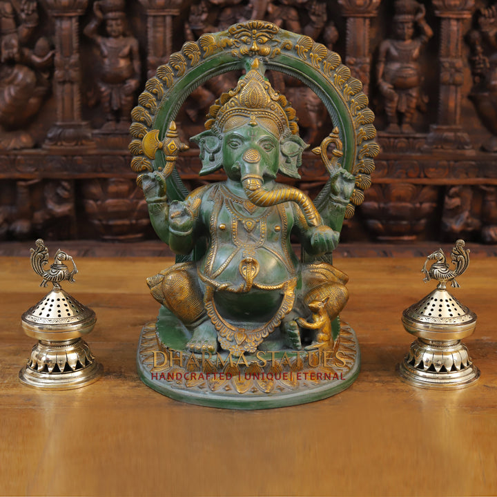 Brass Ganesh Frame, Green Patina Finish 16"