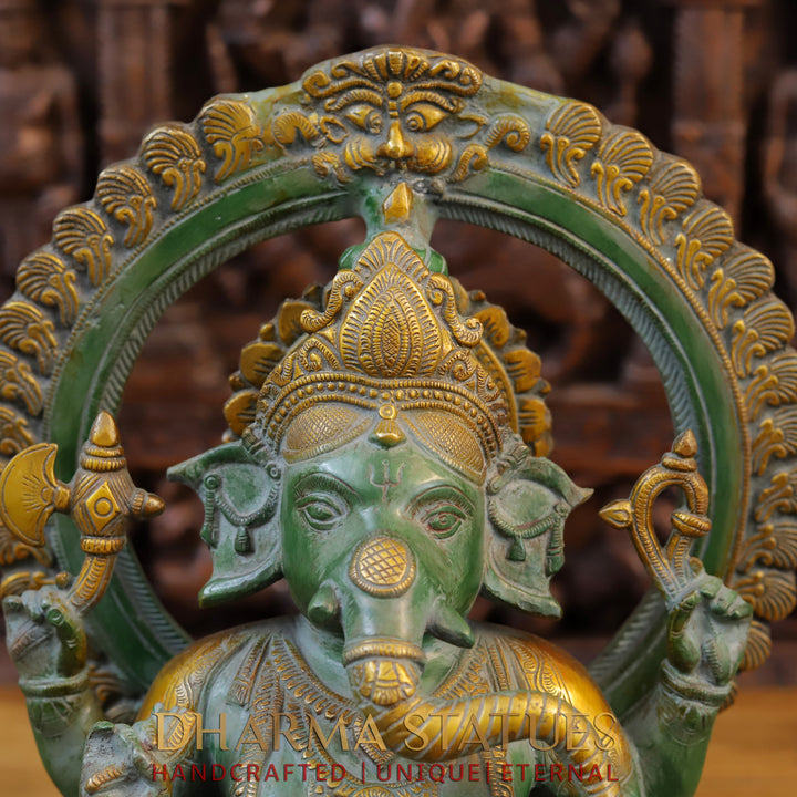 Brass Ganesh Frame, Green Patina Finish 16"