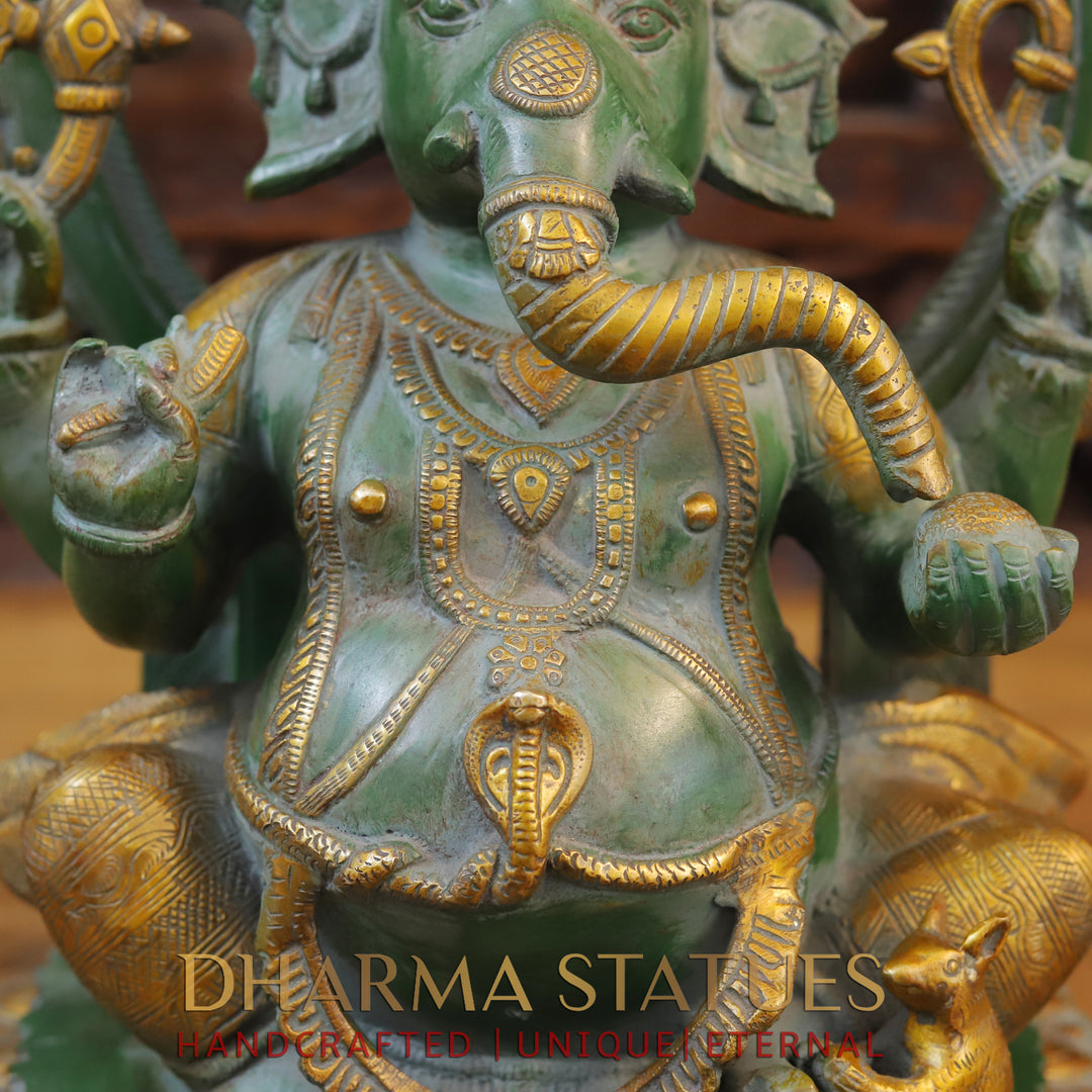 Brass Ganesh Frame, Green Patina Finish 16"