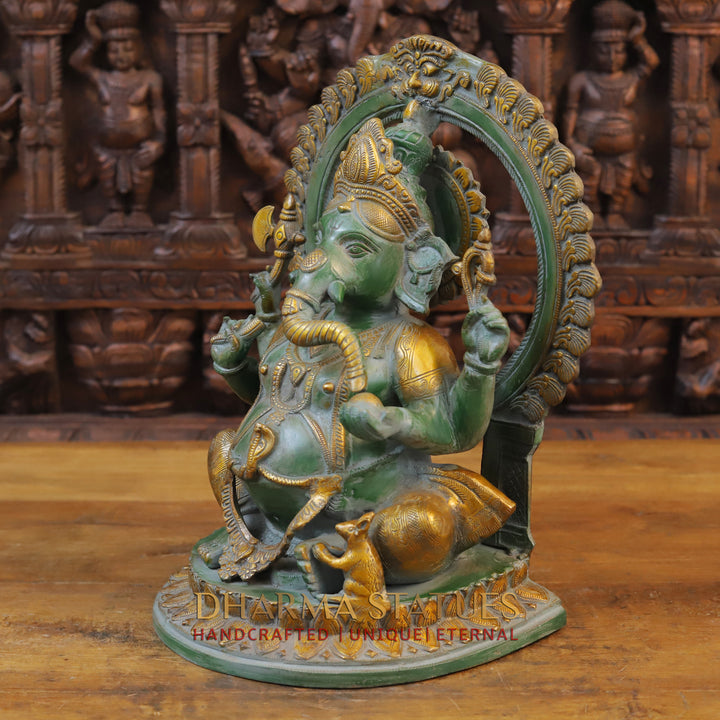 Brass Ganesh Frame, Green Patina Finish 16"