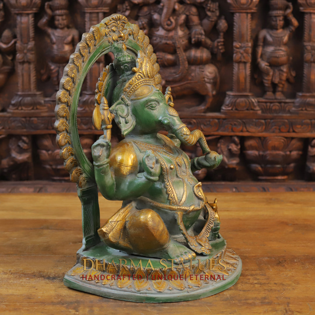 Brass Ganesh Frame, Green Patina Finish 16"