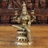 Brass Saraswati Idol, Seated on a Lotus, Fine Golden Finish 12"