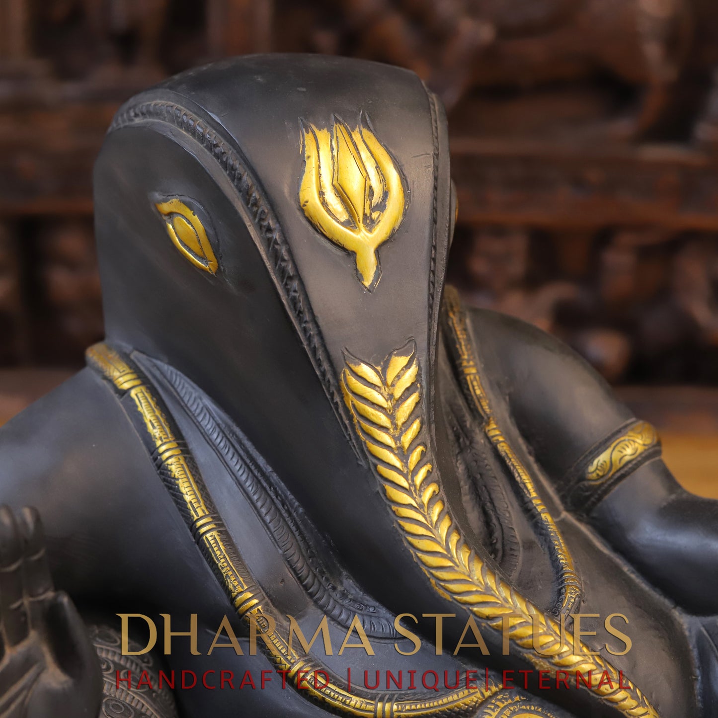 Brass Resting Ganesh Idol, Grey and Golden Finish, 11"