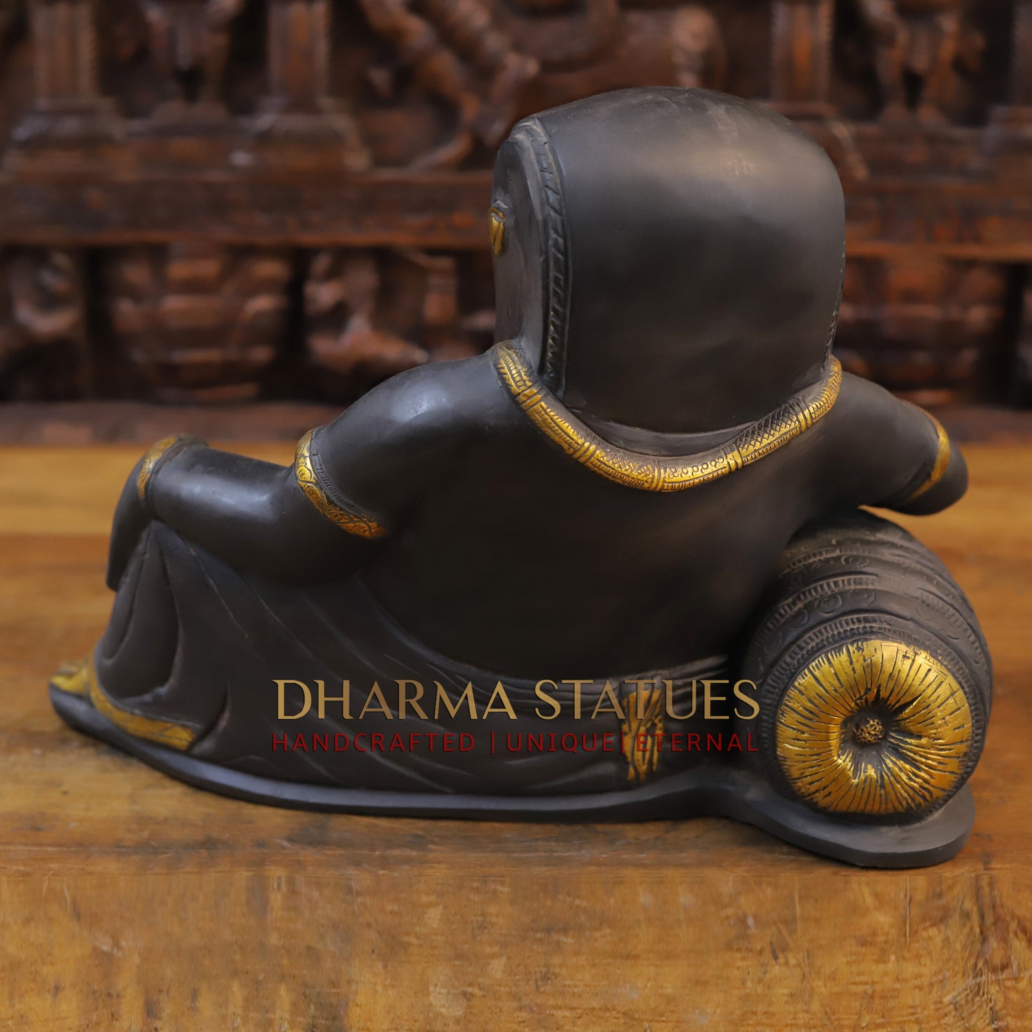 Brass Resting Ganesh Idol, Grey and Golden Finish, 11"